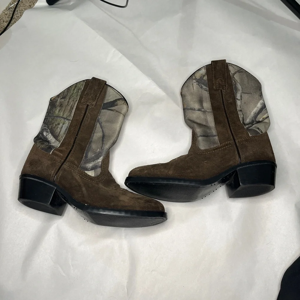 Masterson Boot Co. Boy's Size 13.5 Suede & Camo Canvas Western Cowboy Boots